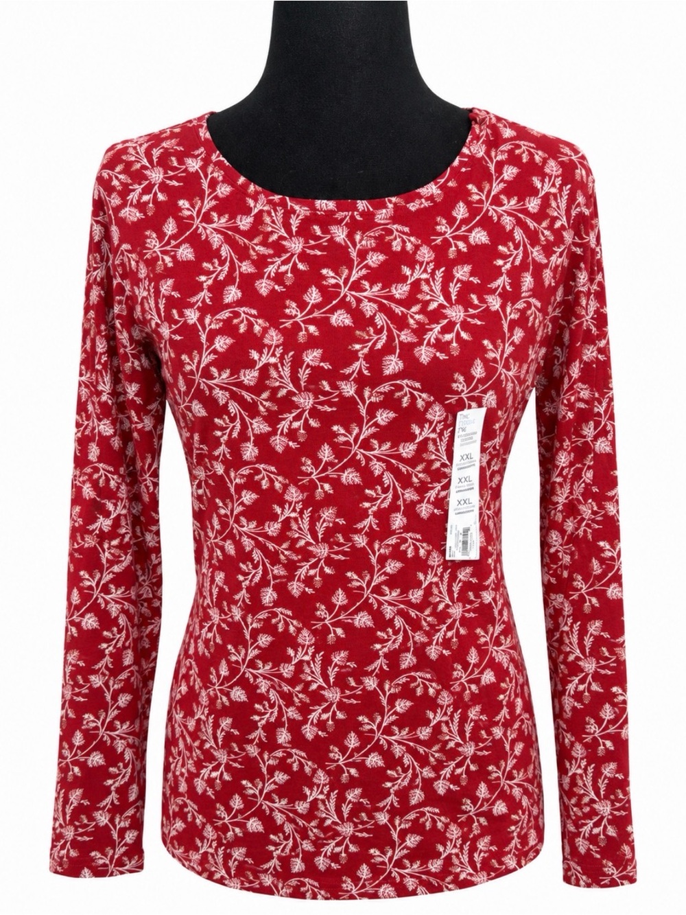 Croft  & Barrow Burnt Red Long-Sleeve Scoop Neck Floral Top NWT  XXL 100% cotton